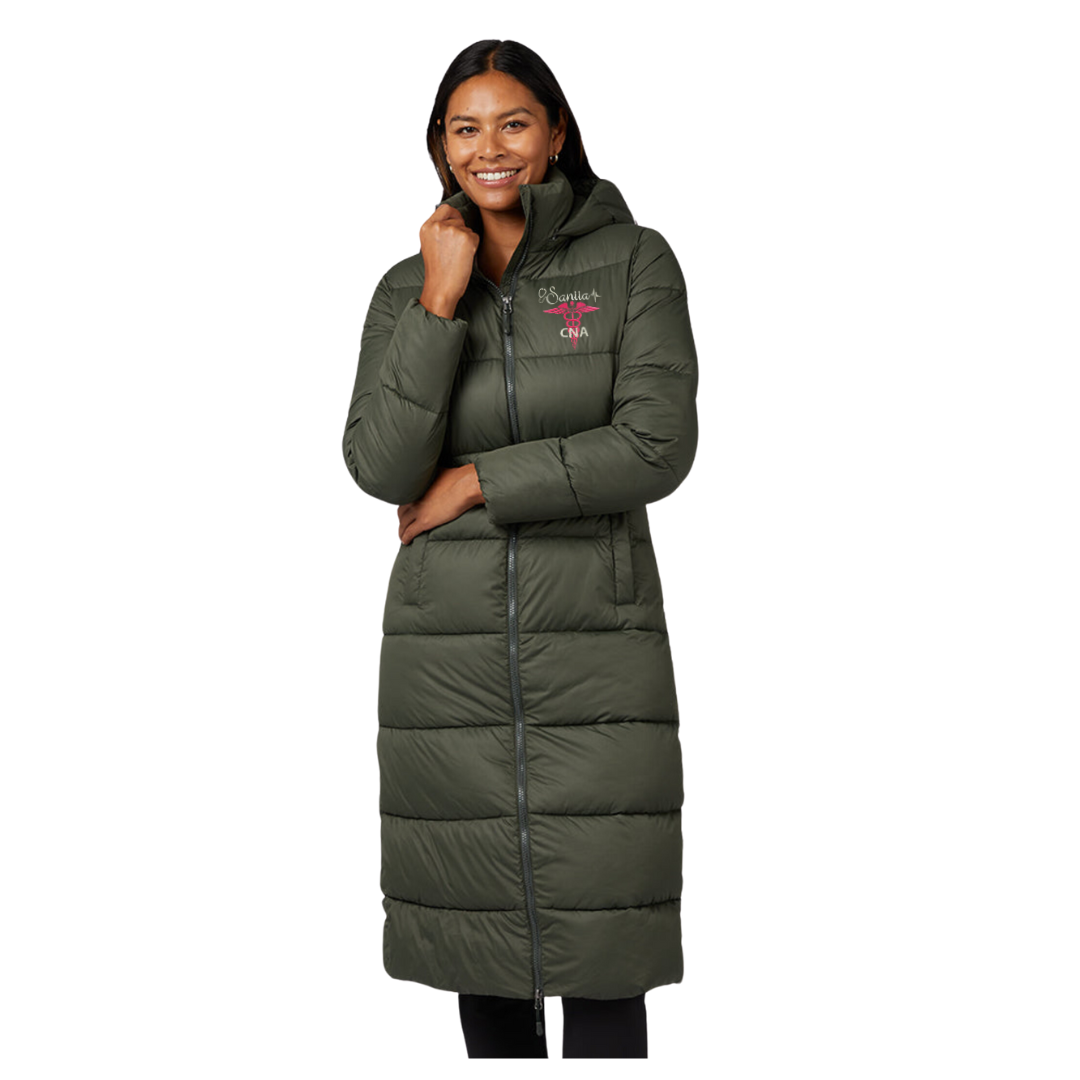 HOODED Embroidered CNA Puffer LONG Custom COAT