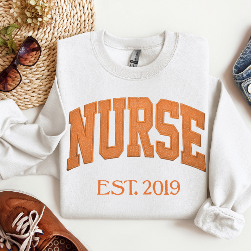 Orange Nurse Embroidery Crewneck