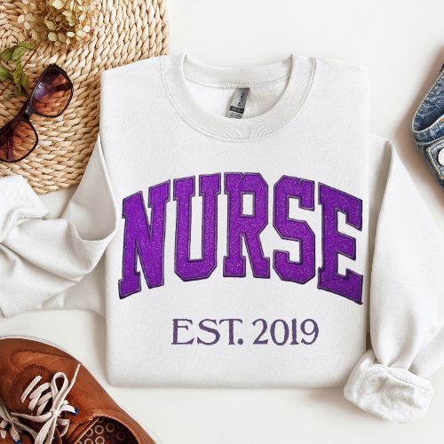 Purple Nurse Embroidery Crewneck