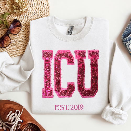 Sequin Glitter ICU Embroidery Sweatshirt