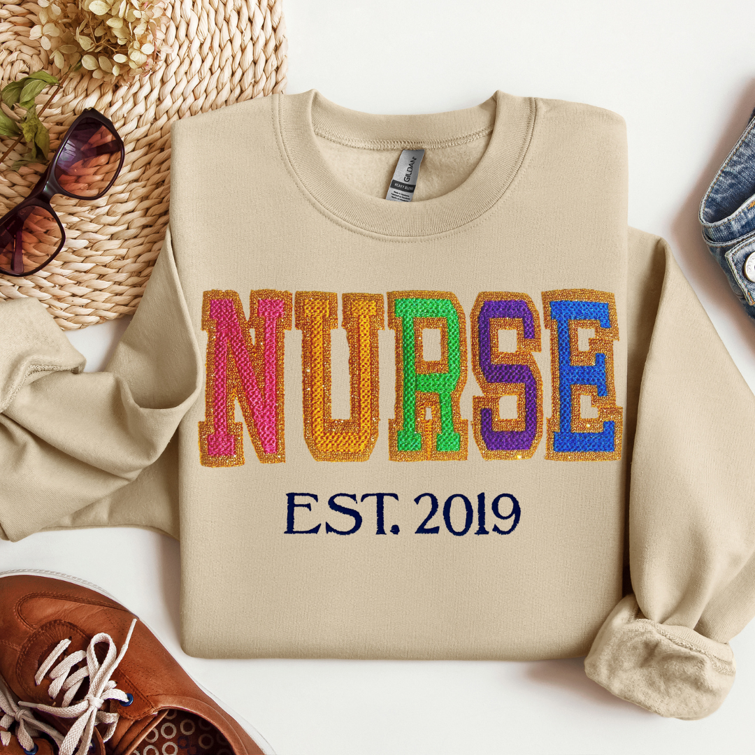 Faux Chenille Glitter Nurse Sweatshirt