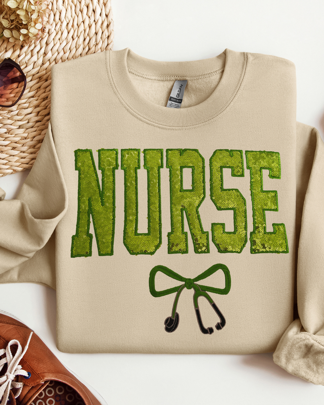 Sequin Glitter Nurse Embroidery Sweatshirt