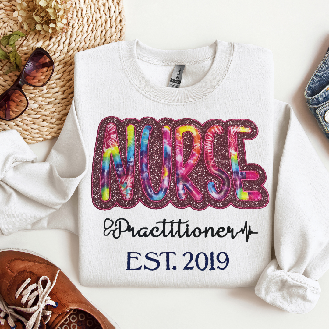 Tie Dye Glitter Nurse Practitioner Sweatshirt