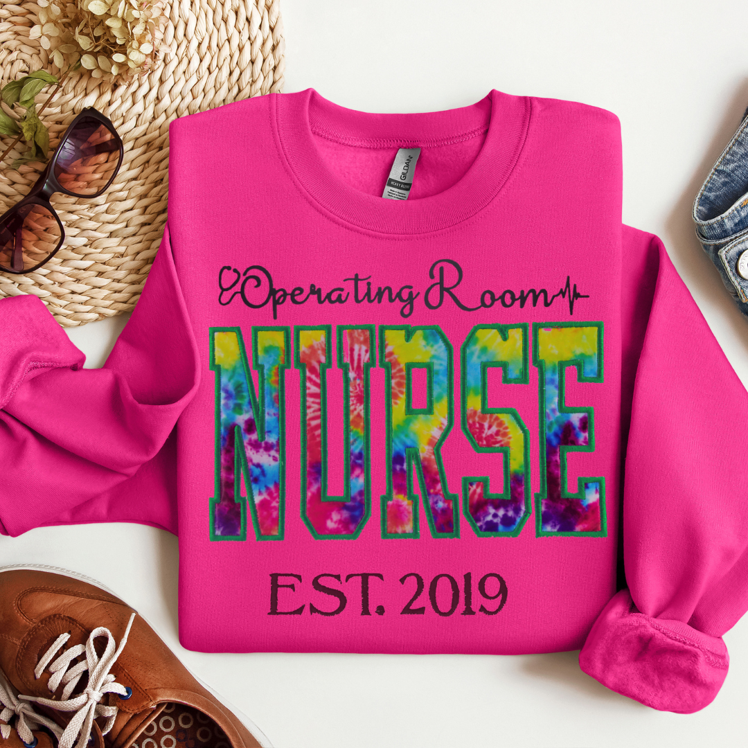 Tie Dye OR Nurse Embroidery Hoodie