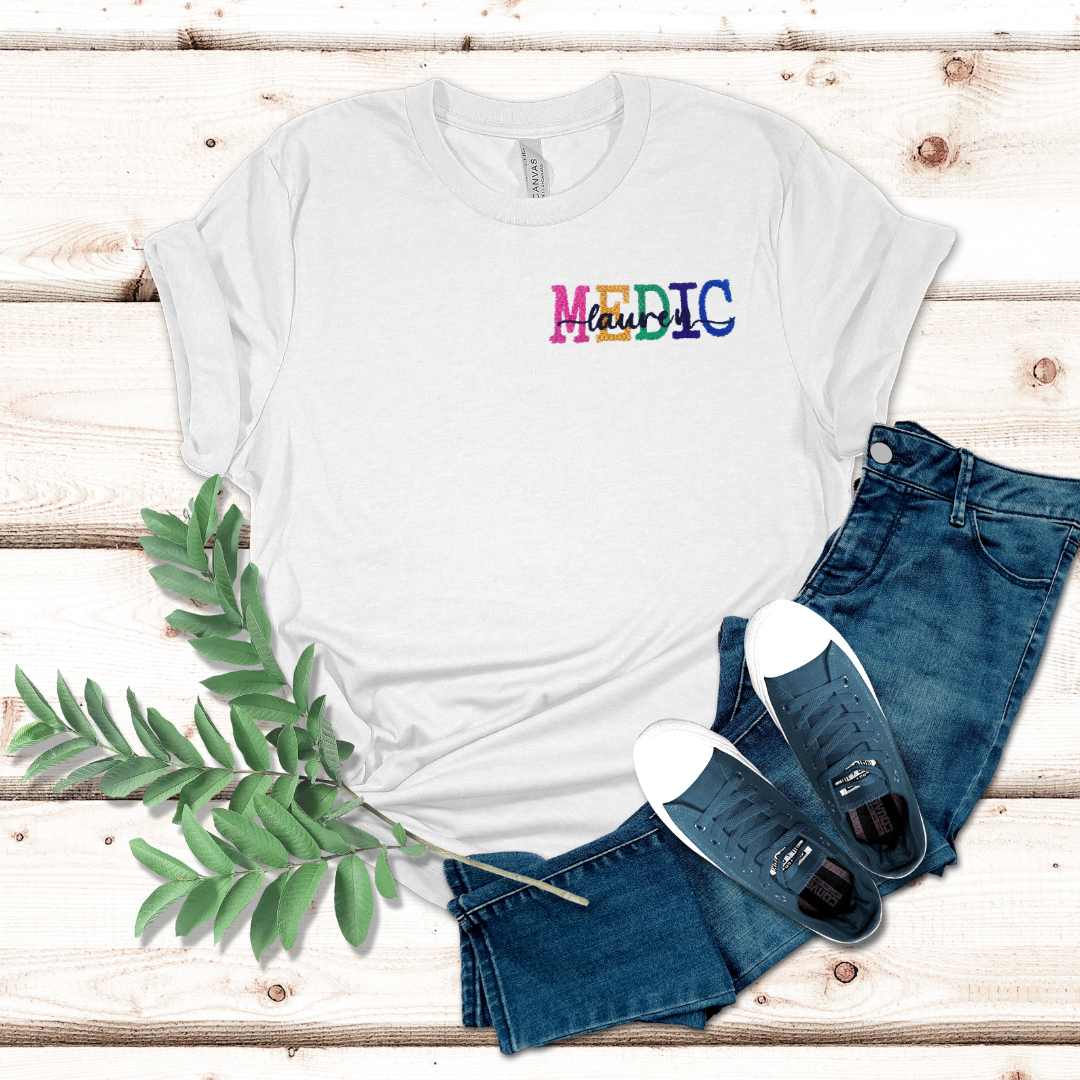 Name Over Medic Embroidery T-shirt