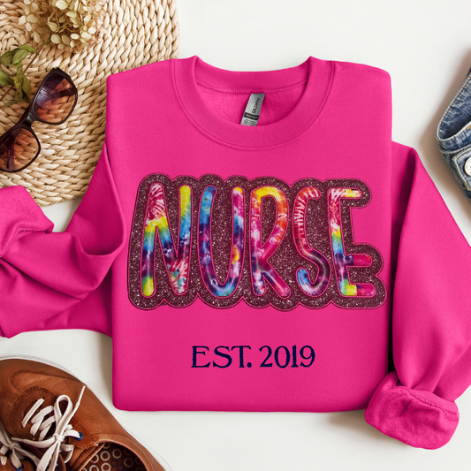 Nurse Glitter Tye Dye Print Sweatshirt