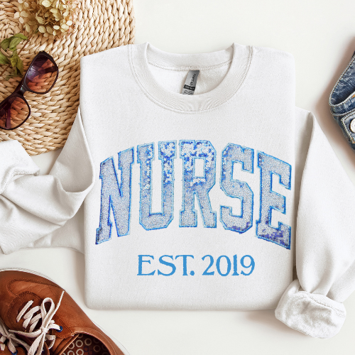 Sequin Glitter Nurse Embroidery Sweatshirt