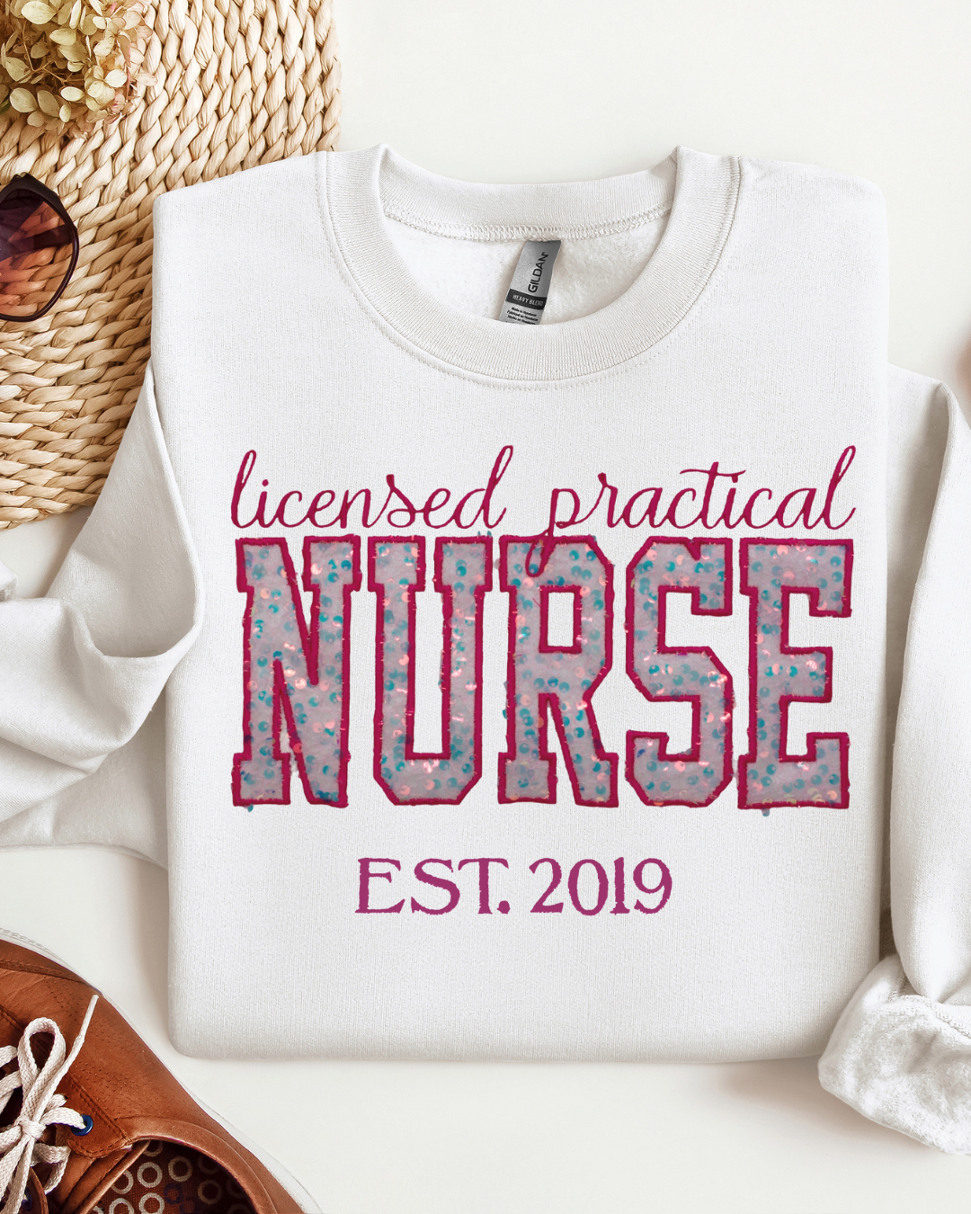 Sequin Glitter LPN Nurse Embroidery Sweatshirt