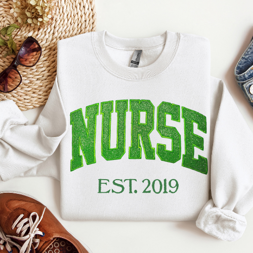 Green Nurse Embroidery Crewneck