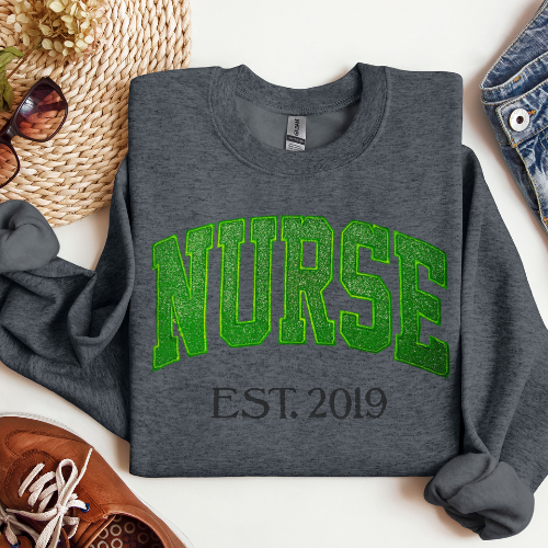 Green Nurse Embroidery Crewneck