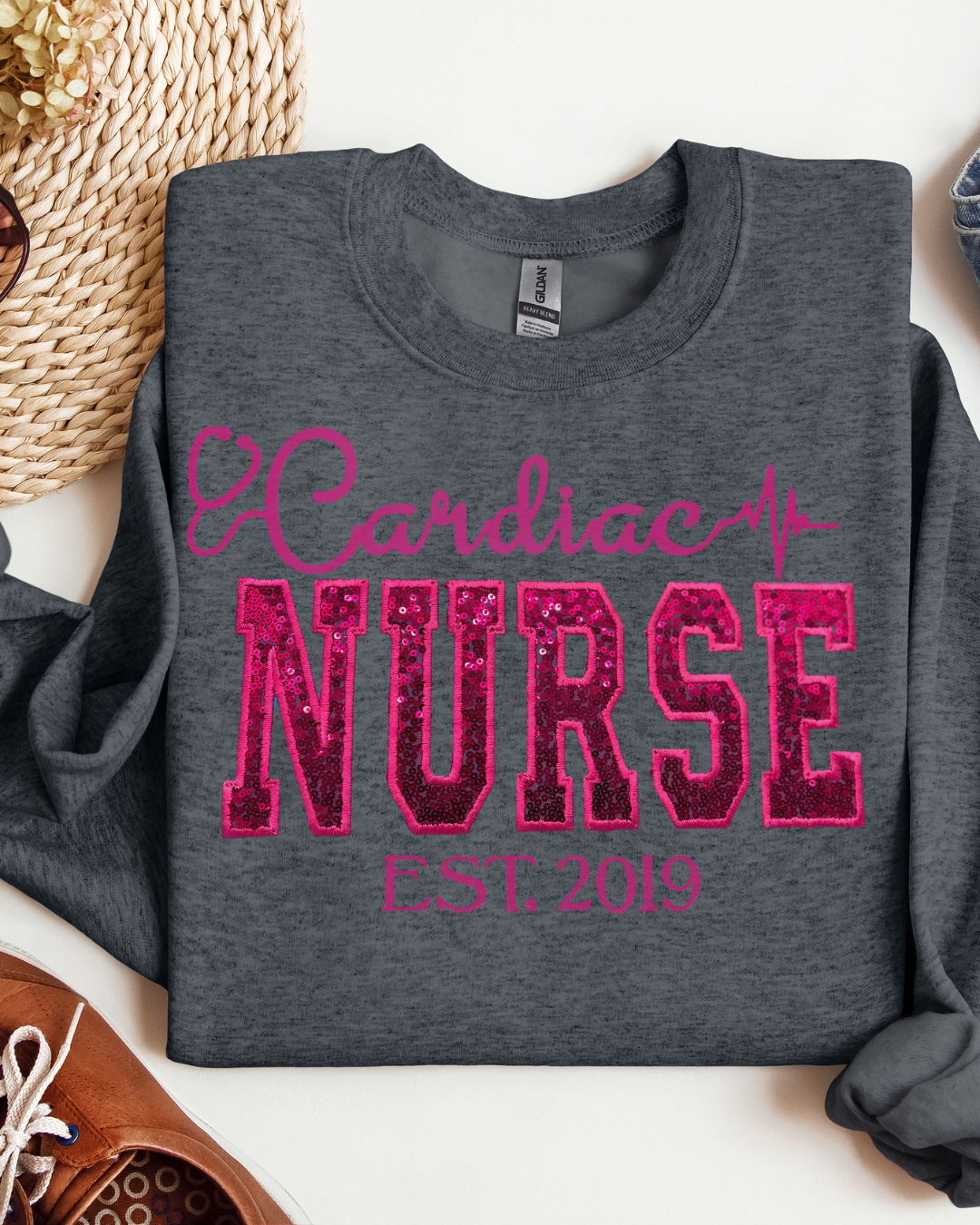Sequin Glitter Cardiac Nurse Crewneck