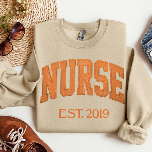 Orange Nurse Embroidery Crewneck