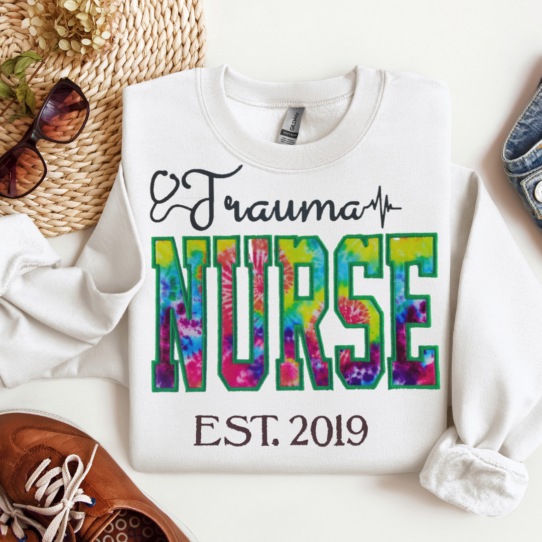 Tie Dye Trauma Nurse Crewneck