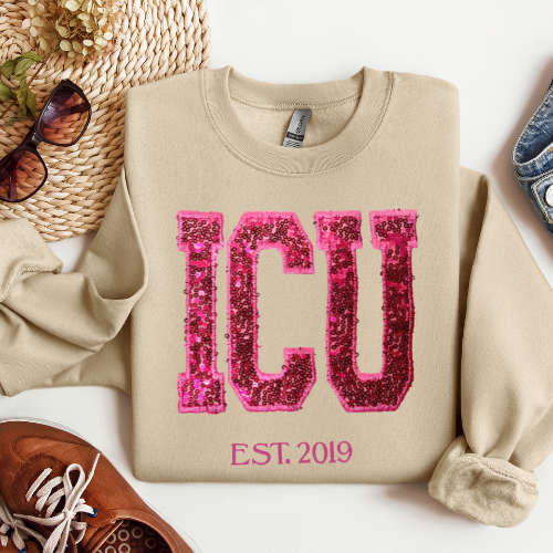 Sequin Glitter ICU Embroidery Sweatshirt