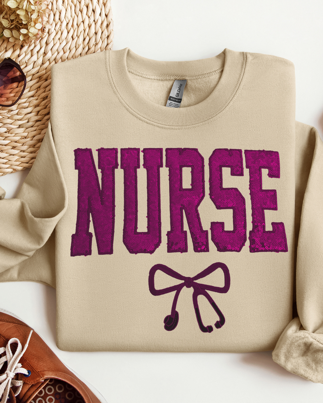 Sequin Glitter Nurse Embroidery Sweatshirt