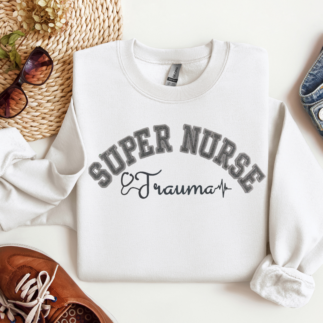 Glitter Super Trauma Nurse Crewneck
