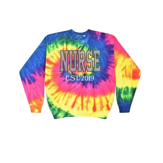 Pink Nurse Glitter Tie Dye Sweatshirt