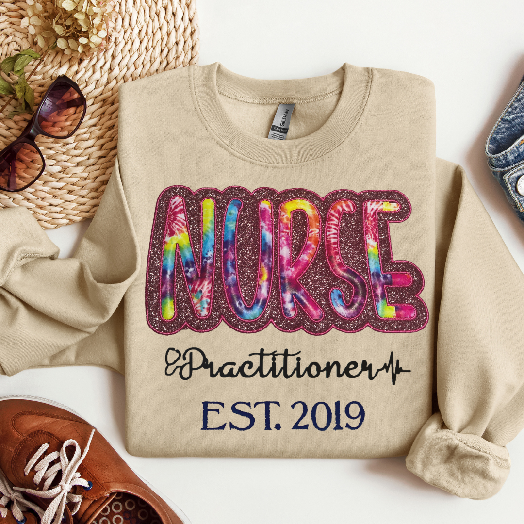 Tie Dye Glitter Nurse Practitioner Sweatshirt