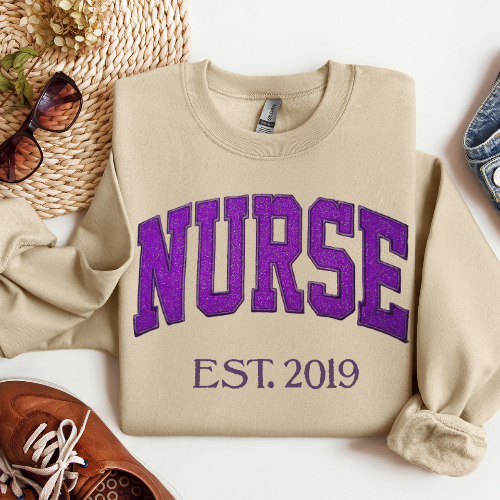 Purple Nurse Embroidery Crewneck