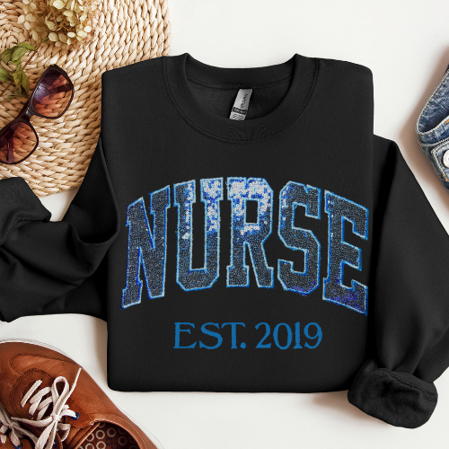 Sequin Glitter Nurse Embroidery Sweatshirt