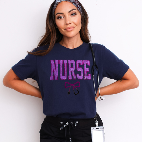 Sequin NURSE Bow T-Shirt