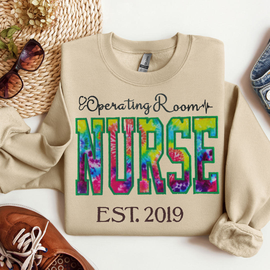 Tie Dye OR Nurse Embroidery Hoodie