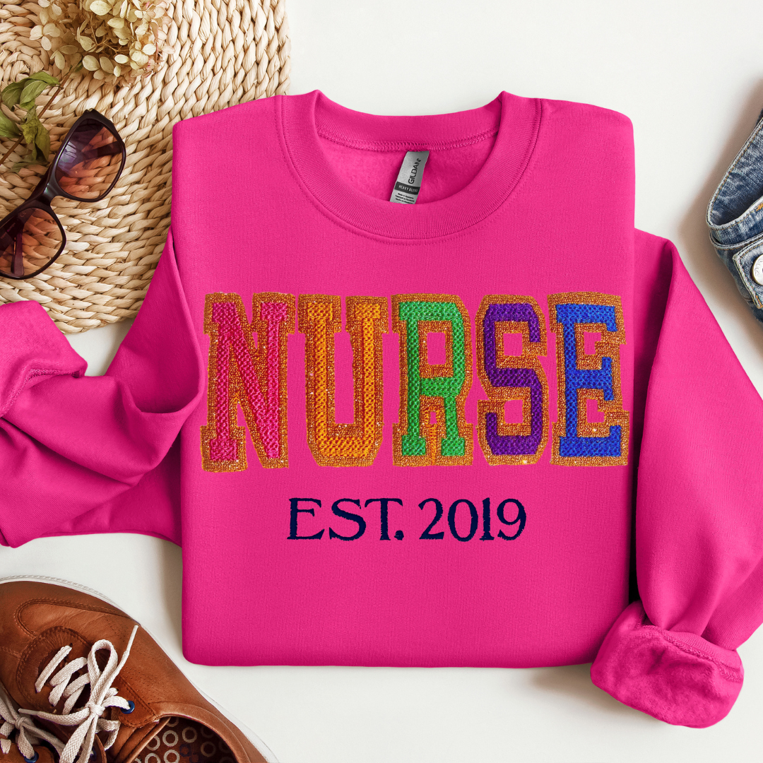 Faux Chenille Glitter Nurse Sweatshirt