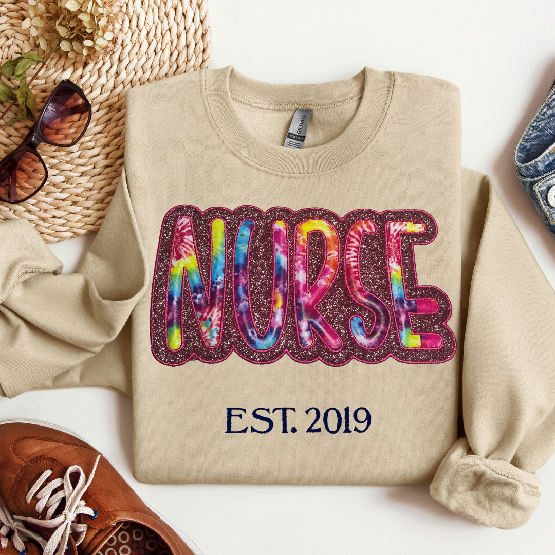 Nurse Glitter Tye Dye Print Sweatshirt
