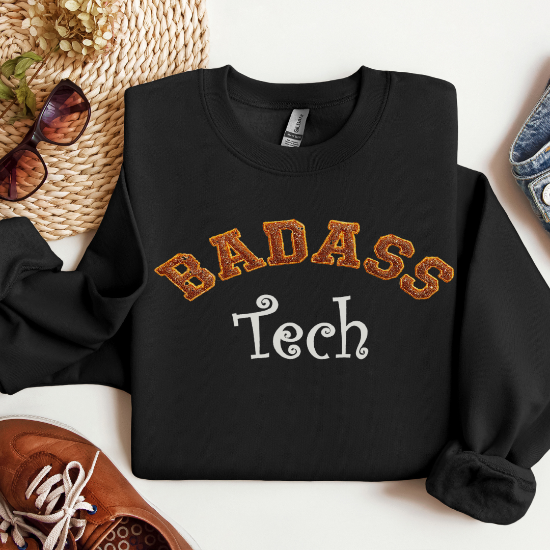 Badass Glitter Nurse Tech Crewneck