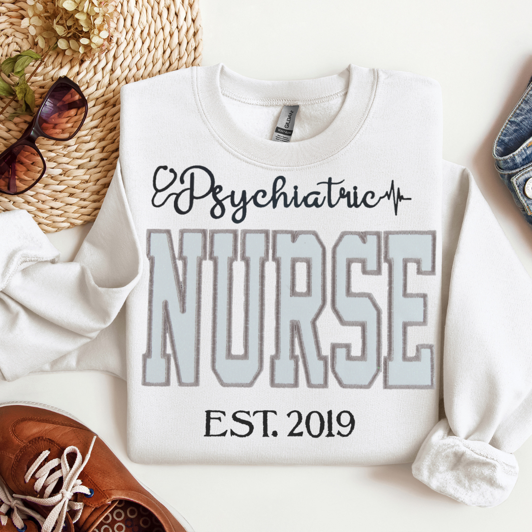 White Glitter Psych Nurse Sweatshirt
