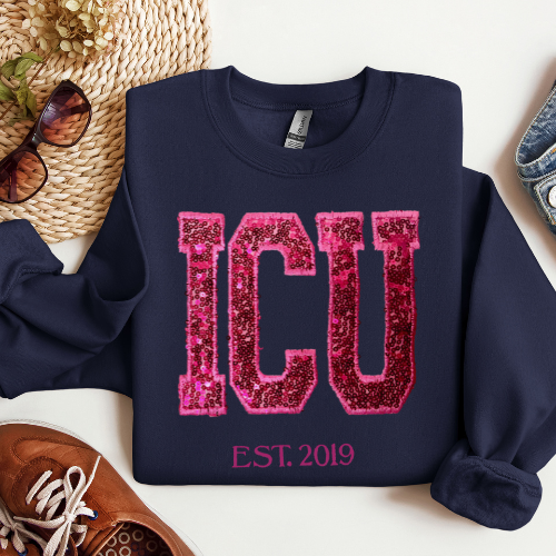 Sequin Glitter ICU Embroidery Sweatshirt