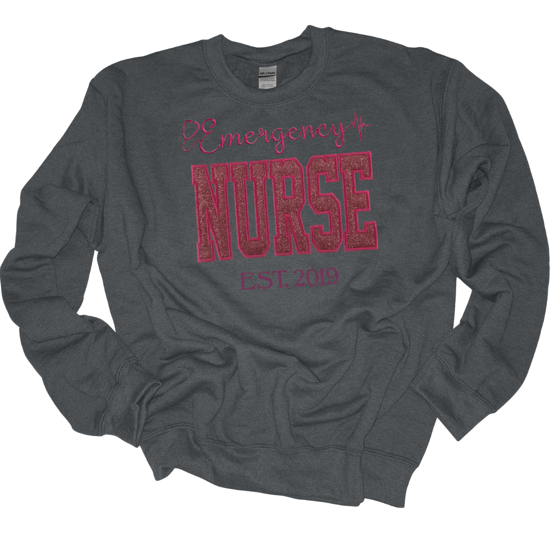 Pink Glitter Emergency Nurse Crewneck