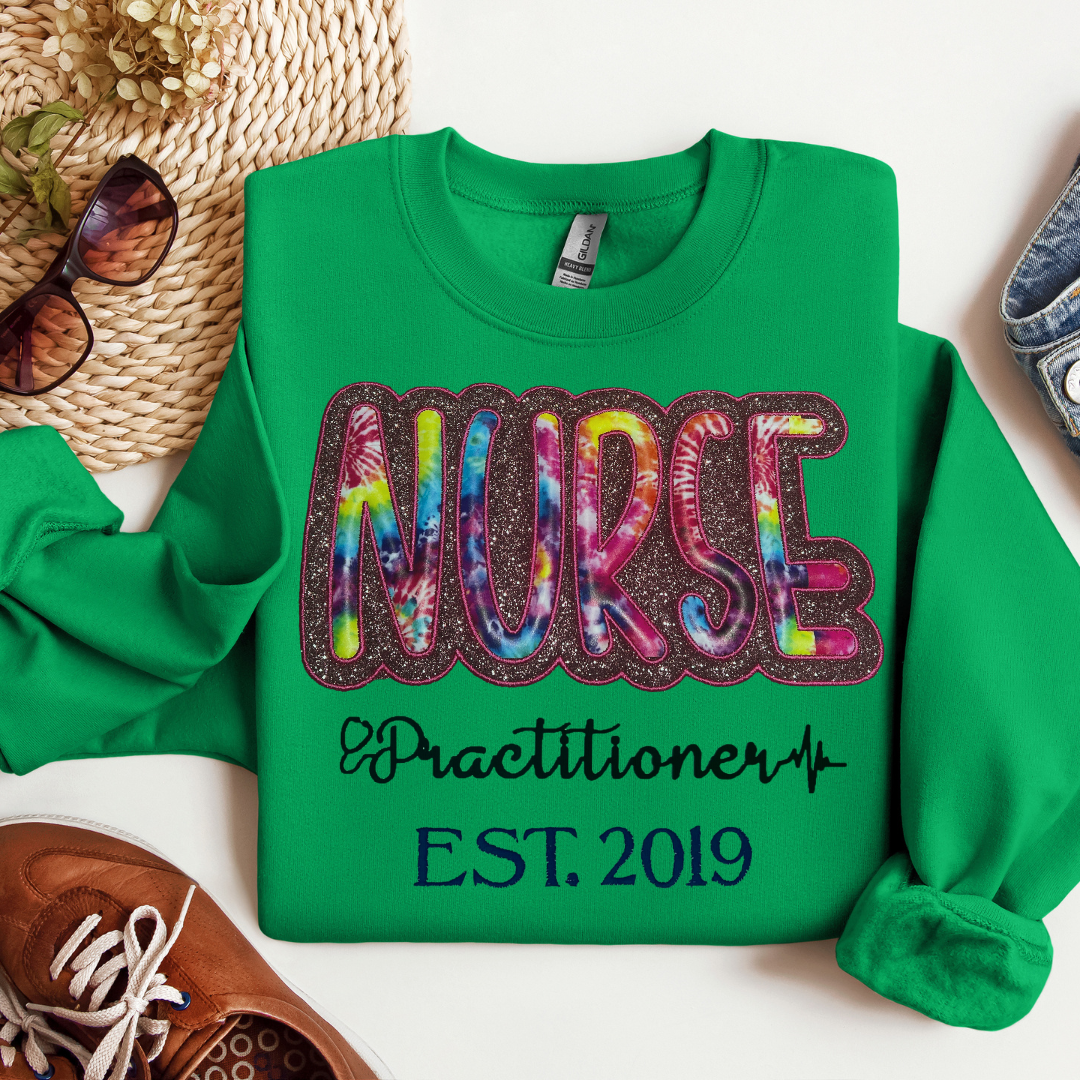 Tie Dye Glitter Nurse Practitioner Sweatshirt