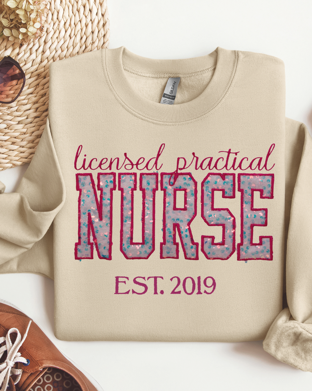 Sequin Glitter LPN Nurse Embroidery Sweatshirt