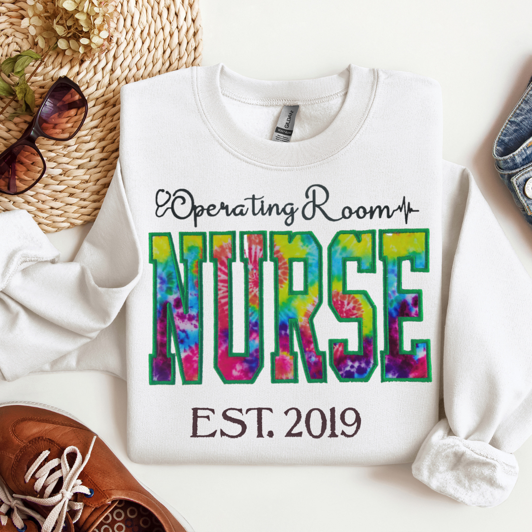 Tie Dye OR Nurse Embroidery Hoodie