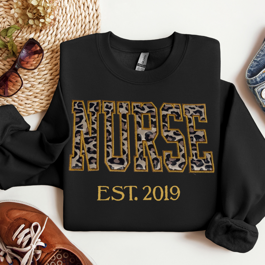 Leopard Print Sweatshirt Embroidery