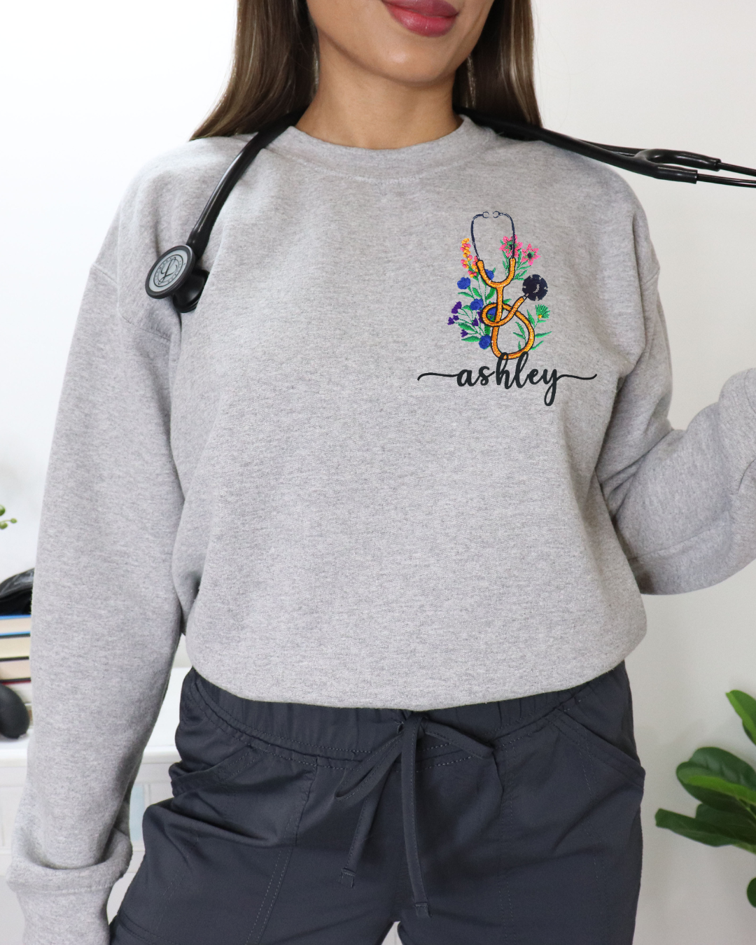 Floral Stethoscope Crewneck