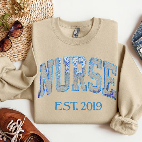 Sequin Glitter Nurse Embroidery Sweatshirt