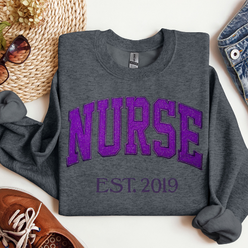 Purple Nurse Embroidery Crewneck