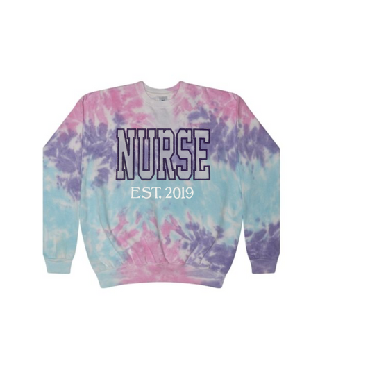 Purple Nurse Glitter Tie Dye Sweatshirt