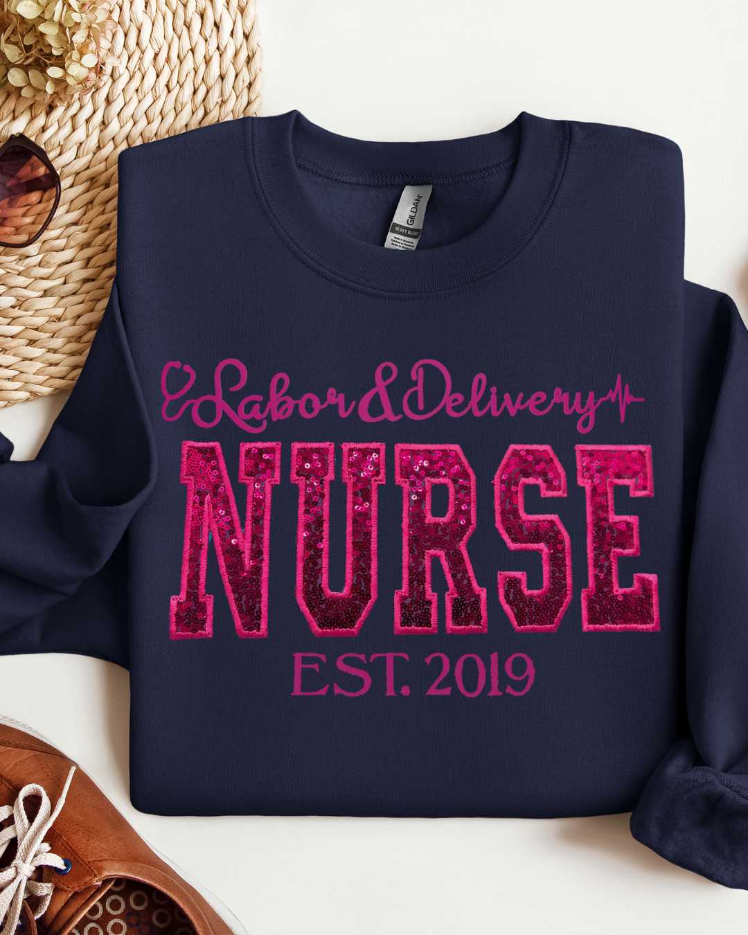 Sequin Glitter Labor and Delivery Nurse Crewneck
