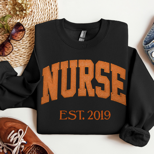 Orange Nurse Embroidery Crewneck