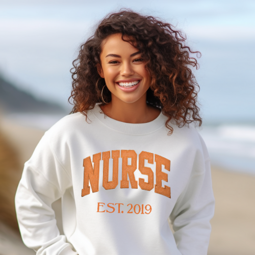 Orange Nurse Embroidery Crewneck