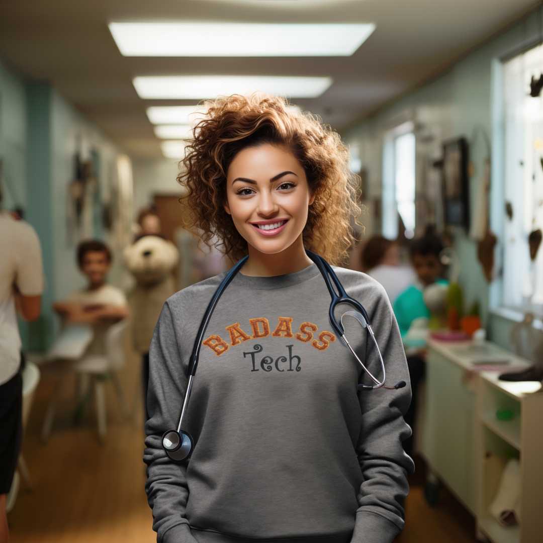 Badass Glitter Nurse Tech Crewneck