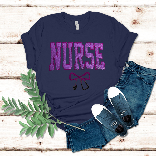 Sequin NURSE Bow T-Shirt