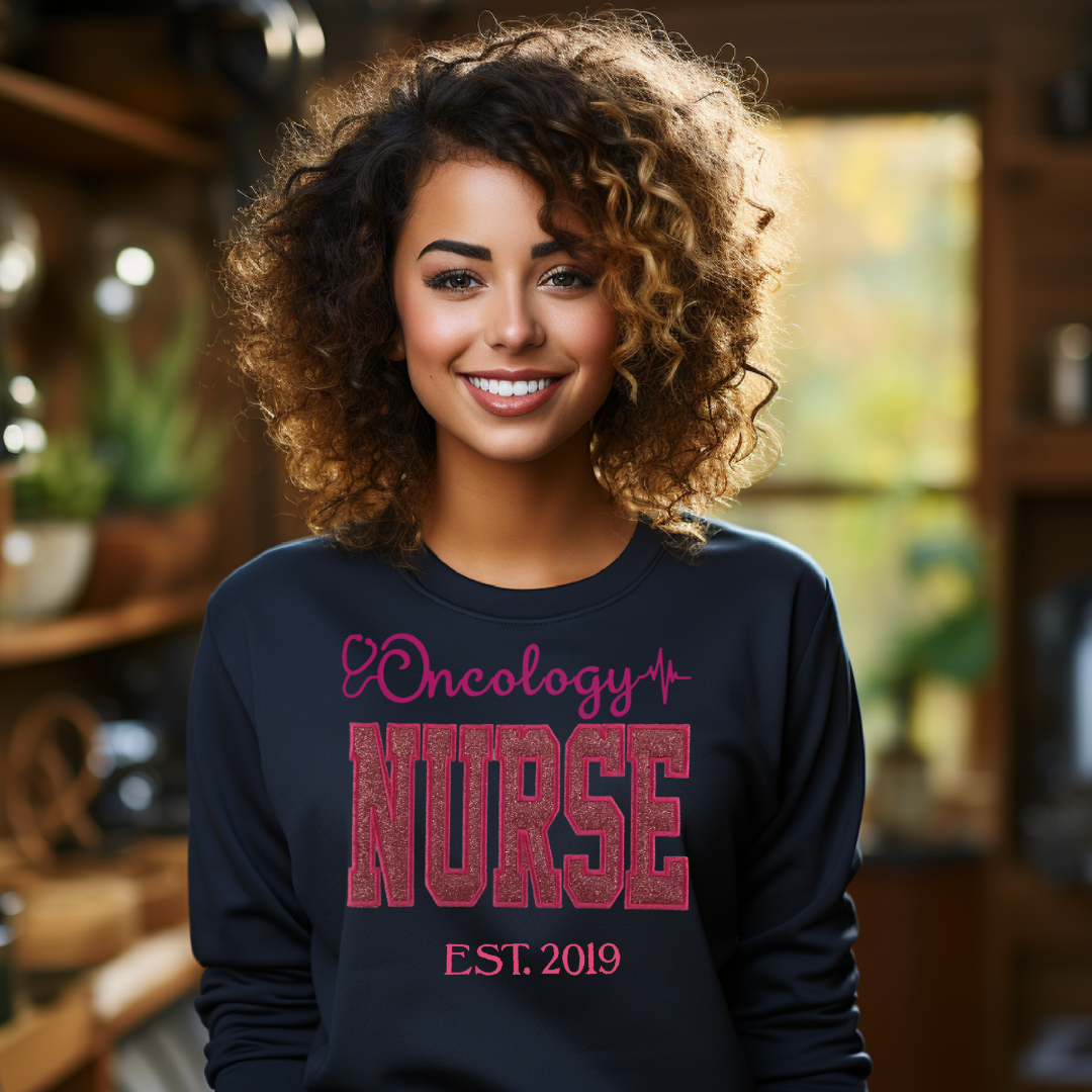Pink Glitter Oncology Nurse Hoodie