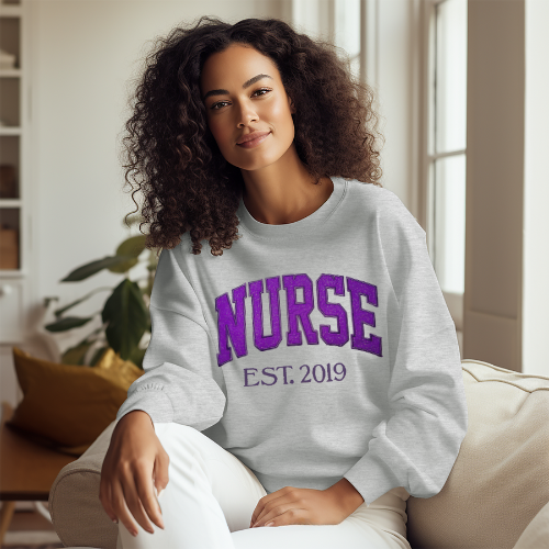 Purple Nurse Embroidery Crewneck