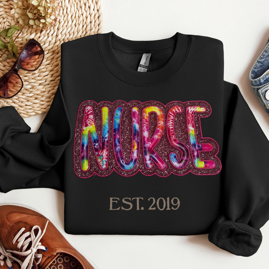 Nurse Glitter Tye Dye Print Sweatshirt