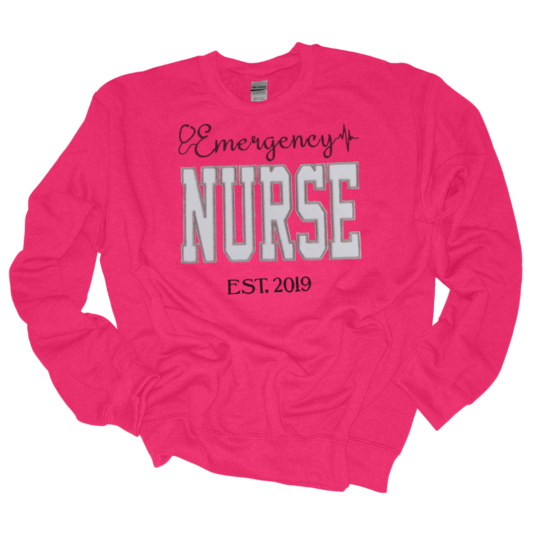 White Glitter Sweatshirt ER Nurse Embroidery