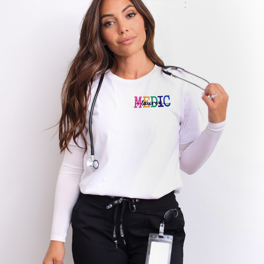 Name Over Medic Embroidery T-shirt
